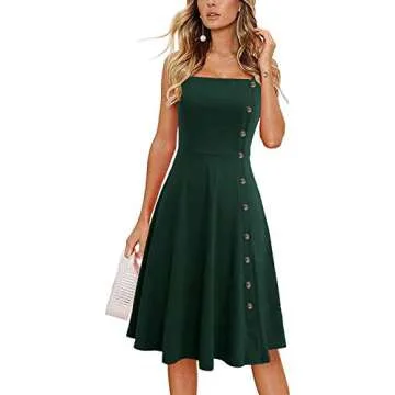Liyinxi Summer Casual Dresses for Women Sleeveless Cotton Green Beach Dress A Line Spaghetti Strap Midi Sundress(M, 8006-Dark Green)