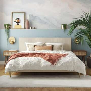 Mr. Kate Daphne Upholstered Bed with Headboard and Modern Platform Frame, King, Ivory Velvet