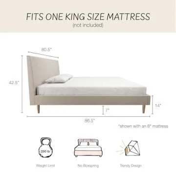 Mr. Kate Daphne Upholstered Bed with Headboard and Modern Platform Frame, King, Ivory Velvet