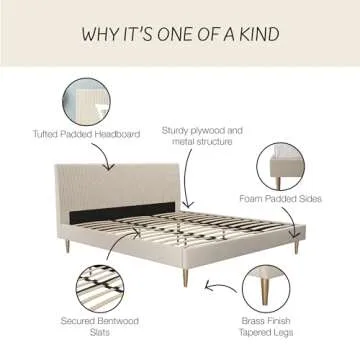 Mr. Kate Daphne Upholstered Bed with Headboard and Modern Platform Frame, King, Ivory Velvet