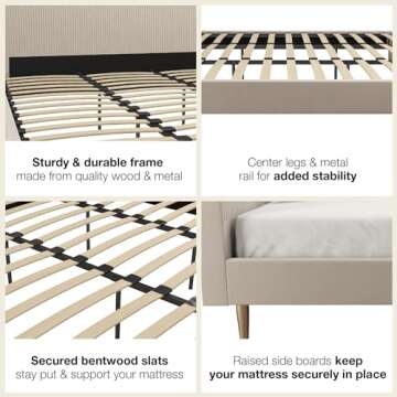 Mr. Kate Daphne Upholstered Bed with Headboard and Modern Platform Frame, King, Ivory Velvet