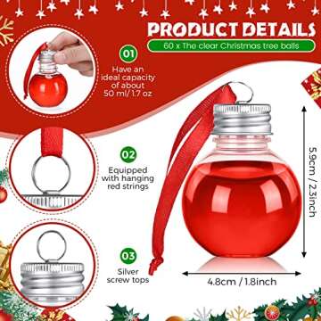 Nuogo 60 Pcs Christmas Booze Balls Plastic Fillable Ball Ornament Christmas Tree Hanging Ornaments W...