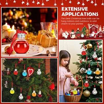 Nuogo 60 Pcs Christmas Booze Balls Plastic Fillable Ball Ornament Christmas Tree Hanging Ornaments Water Bottle Bulbs with Red Strings for Home Xmas Holiday Party Decor