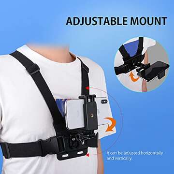Mobile Phone Chest Mount Strap Holder ，Anti-Slide Strap Mount for Phone 360 Degree Rotary for Vide...