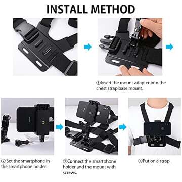 Mobile Phone Chest Mount Strap Holder ，Anti-Slide Strap Mount for Phone 360 Degree Rotary for Video Recording Camera Harness 2024
