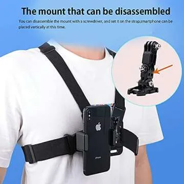Mobile Phone Chest Mount Strap Holder ，Anti-Slide Strap Mount for Phone 360 Degree Rotary for Video Recording Camera Harness 2024