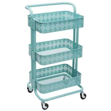 DOEWORKS 3-Tier Utility Cart in Aqua Blue for Easy Storage