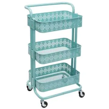 DOEWORKS 3-Tier Utility Cart in Aqua Blue for Easy Storage