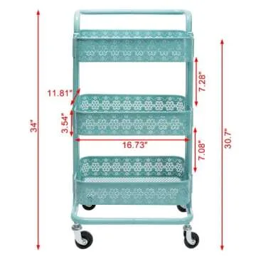 DOEWORKS 3-Tier Utility Cart in Aqua Blue for Easy Storage