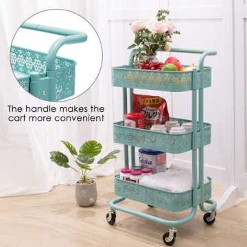DOEWORKS 3-Tier Utility Cart in Aqua Blue for Easy Storage
