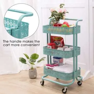 DOEWORKS 3-Tier Utility Cart in Aqua Blue for Easy Storage