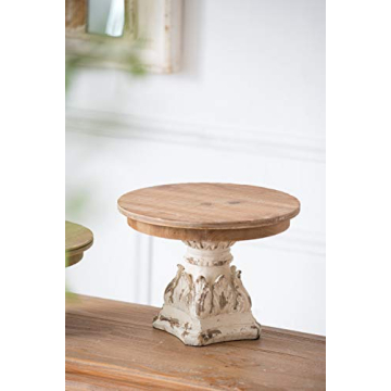 Rustic Farmhouse Décor Plate Cake Stand Distressed Vintage Scrollwork Wood Whitewash 10" x 10" x 5.5"
