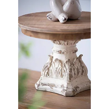 Rustic Farmhouse Décor Plate Cake Stand Distressed Vintage Scrollwork Wood Whitewash 10" x 10" x 5.5"