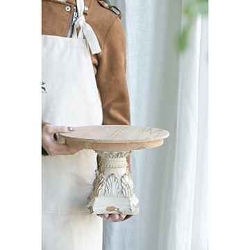 Rustic Farmhouse Décor Plate Cake Stand Distressed Vintage Scrollwork Wood Whitewash 10" x 10" x 5.5"