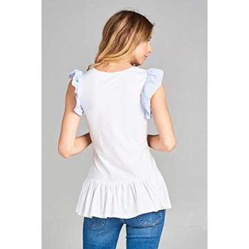 IntoYou Women's Seersucker Ruffle Sleeve and Tie Front Tunic Top