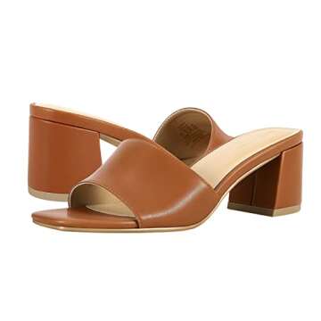 PIZZ ANNU Women's Square Open Toe Heels Sandals Low Block Chunky Heeled Sandal Slip on Mules Comfort...