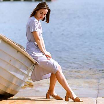 PIZZ ANNU Women's Square Open Toe Heels Sandals Low Block Chunky Heeled Sandal Slip on Mules Comfortable Casual Dress Pumps Shoes, Toffee 9