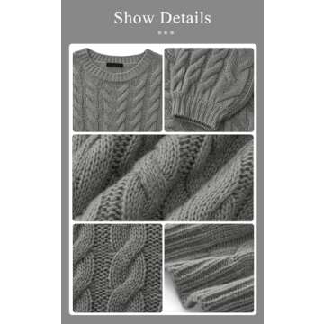 PRETTYGARDEN Womens Sweaters Spring 2025 Cable Knit Long Sleeve Crewneck Oversized Sweater Chunky Pullover Loose Outfits (Grey, X-Large)