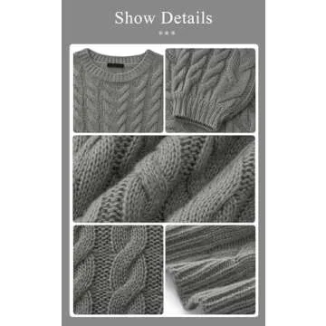 PRETTYGARDEN Womens Sweaters Spring 2025 Cable Knit Long Sleeve Crewneck Oversized Sweater Chunky Pullover Loose Outfits (Grey, X-Large)