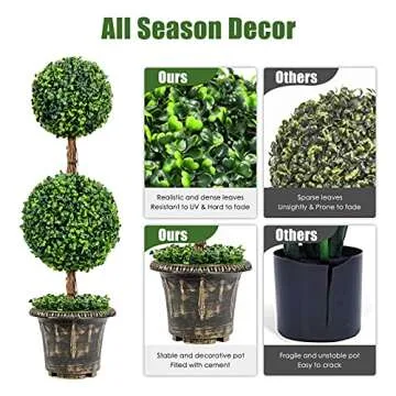 Goplus 3 Ft Artificial Boxwood Topiary Tree, Fake Greenery Plants Ball Tree, Leaves & Cement-Filled Plastic Flower Pot Decorative Trees for Home Office Indoor Outdoor