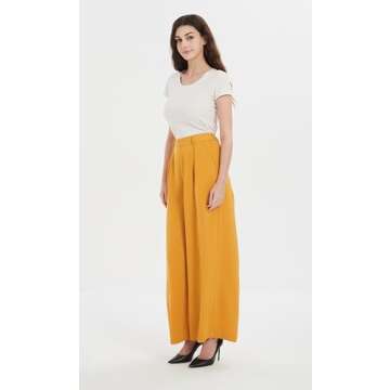 Tronjori Women High Waist Casual Wide Leg Long Palazzo Pants Trousers Regular Size(L, Mustard Yellow...