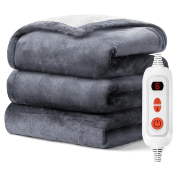 Mlivrom Electric Heated Throw Blanket with 6 Heating Levels & 1-3 hrs Timer Auto-Off,Fast Heating Fl...