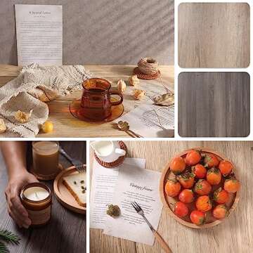 EOAJAFOU 5PCS Double Sided 10 Patterns Photography Backdrop Boards, 16x16 Inch Waterproof Background Surface with 4 Brackets, Cement Marble Wood Brick Texture Backdrop for Food Jewelry Shooting