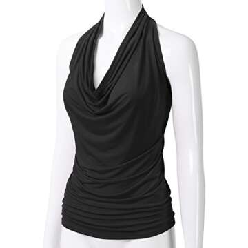 EIMIN Women's Casual Halter Neck Draped Front Sexy Backless Tank Top Black 2XL
