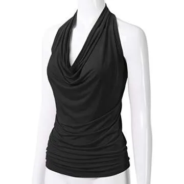 EIMIN Women's Casual Halter Neck Draped Front Sexy Backless Tank Top Black 2XL