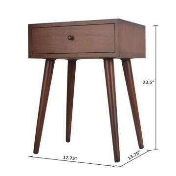 Decor Therapy Mid Century 1-Drawer Wood Side Table, Light Walnut