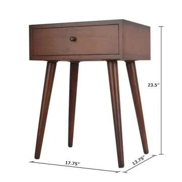 Decor Therapy Mid Century 1-Drawer Wood Side Table, Light Walnut