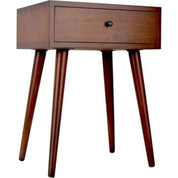 Decor Therapy Mid Century 1-Drawer Wood Side Table, Light Walnut