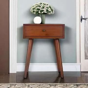 Decor Therapy Mid Century 1-Drawer Wood Side Table, Light Walnut