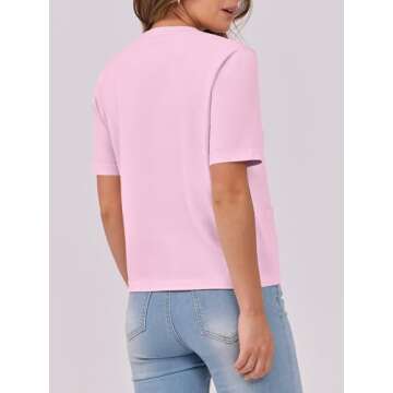 ANRABESS Women's Short Sleeve Cardigan Sweaters Summer Casual Crew Neck Knit Striped Button Down Cropped Dressy Blouses Tops Peach Pink Large