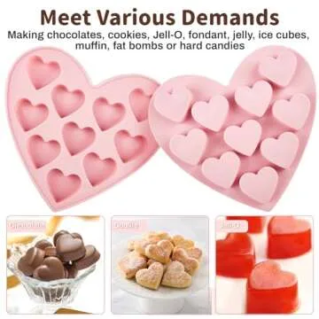 JOERSH 4 Pieces Heart Silicone Molds, Heart Shape Chocolate Candy Molds Non Stick Baking Molds for Valentine's Day Chocolate, Pudding, Cake, Candy, Jelly, Soap