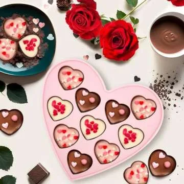 JOERSH 4 Pieces Heart Silicone Molds, Heart Shape Chocolate Candy Molds Non Stick Baking Molds for Valentine's Day Chocolate, Pudding, Cake, Candy, Jelly, Soap