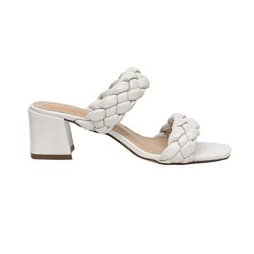 CUSHIONAIRE Women's Onyx braided Heel Sandal +Memory Foam, Wide Widths Available, Ivory 7