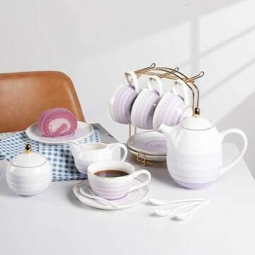 SWEEJAR Porcelain Tea Set - 4 Cups with Teapot
