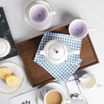 SWEEJAR Porcelain Tea Set - 4 Cups with Teapot