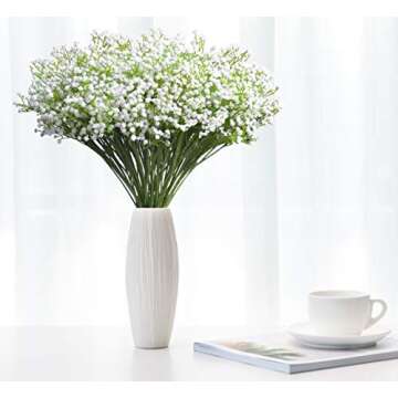 JIFTOK Babys Breath Artificial Flowers, 24 Pcs Fake Flowers Gypsophila Bouquet Fall Flowers Artificial for Decoration, Real Touch Silk Flower for Wedding Christmas DIY Party Home Garden Office(White)