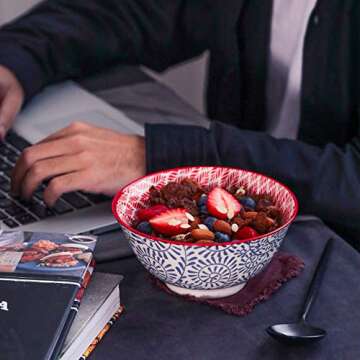 Selamica Porcelain 20oz Cereal Bowl Set - Set of 6, 6 inch Soup Bowls, Ceramic bowls for Cereal, Soup, Salad and Pasta, Colorful bowls