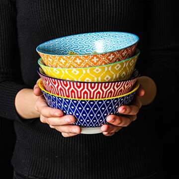 Selamica Porcelain 20oz Cereal Bowl Set - Set of 6, 6 inch Soup Bowls, Ceramic bowls for Cereal, Soup, Salad and Pasta, Colorful bowls