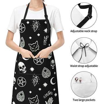 Osvbs Gothy Skull Aprons Waterproof Adjustable With Pockets