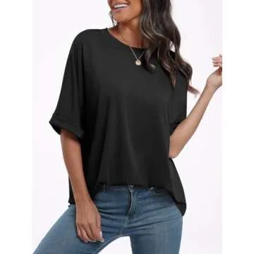 ANRABESS Womens Tops Oversized T Shirts Short Sleeve Crewneck Summer Casual Loose Basic Tee Shirt 2025 Trendy Fashion Clothes Black Small