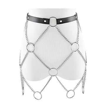 Ayliss Women Punk Waist Belt Metal Chain PU Leather Belly Hip Skirt Wrap Rocker Waistband Belt Dance Clubwear Party Costume (Black #1)