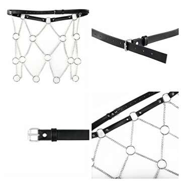 Ayliss Women Punk Waist Belt Metal Chain PU Leather Belly Hip Skirt Wrap Rocker Waistband Belt Dance Clubwear Party Costume (Black #1)
