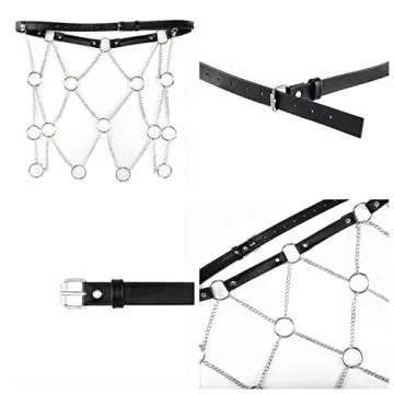 Ayliss Women Punk Waist Belt Metal Chain PU Leather Belly Hip Skirt Wrap Rocker Waistband Belt Dance Clubwear Party Costume (Black #1)