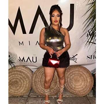 Kafiloe Women Metallic Bodysuit & Mini Skirt Set