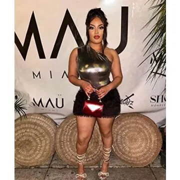 Kafiloe Women Metallic Bodysuit & Mini Skirt Set