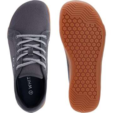 WHITIN Men's Extra Wide Width Fashion Barefoot Sneakers Zero Drop Sole W81 Size 11W Minimus Lifting Minimalist Tennis Shoes Walking Grey Gum 44